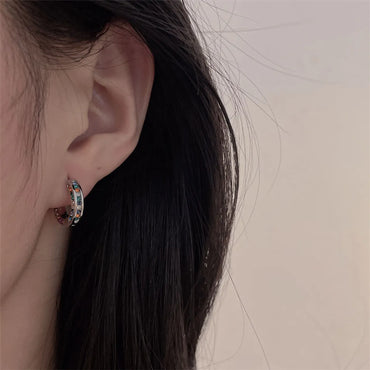 1 Pair Korean Style Circle Plating Inlay Copper Zircon Silver Plated Hoop Earrings