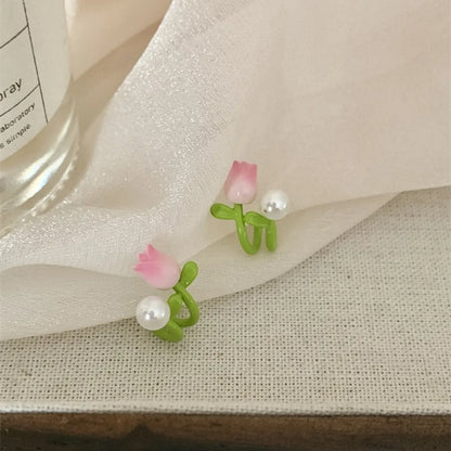 1 Pair Korean Style Flower Enamel Alloy Ear Studs