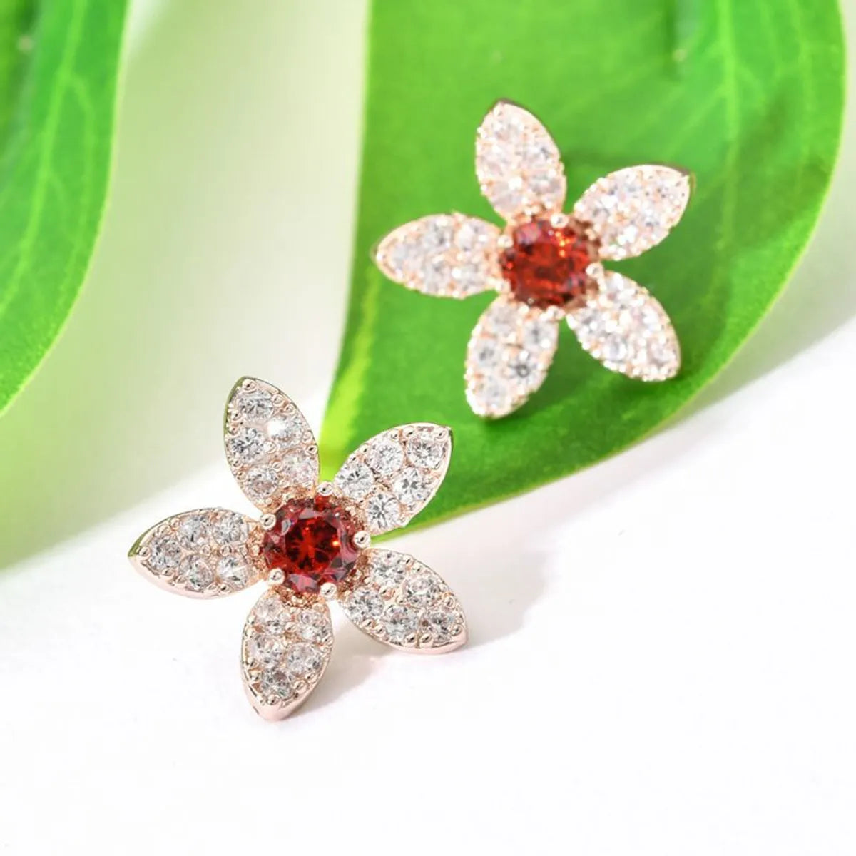 1 Pair Korean Style Flower Plating Inlay Copper Zircon White Gold Plated Ear Studs