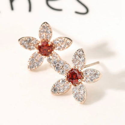 1 Pair Korean Style Flower Plating Inlay Copper Zircon White Gold Plated Ear Studs