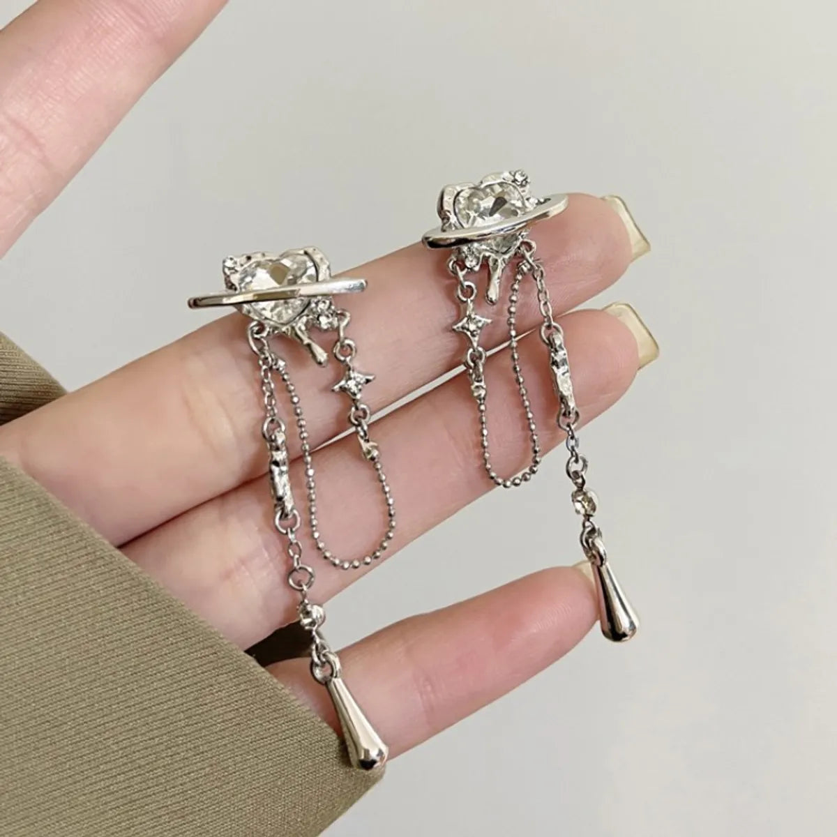 1 Pair Korean Style Heart Shape Alloy Drop Earrings