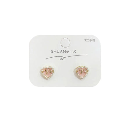 1 Pair Korean Style Heart Shape Flower Enamel Imitation Pearl Alloy Ear Studs