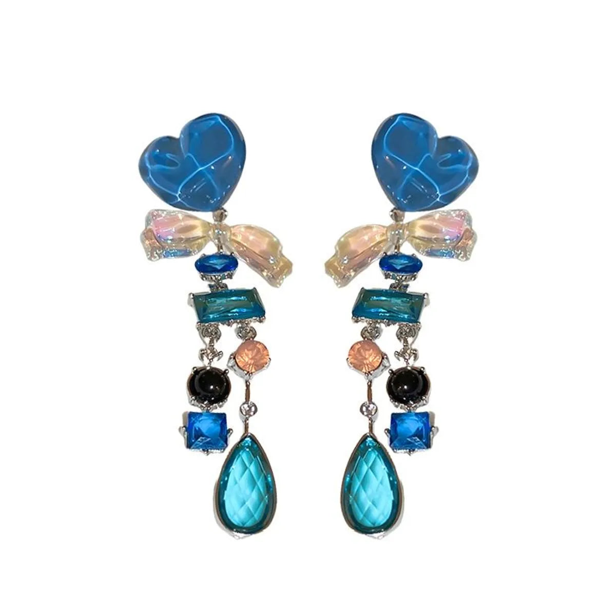 1 Pair Korean Style Heart Shape Inlay Beaded Crystal Drop Earrings