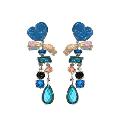 1 Pair Korean Style Heart Shape Inlay Beaded Crystal Drop Earrings