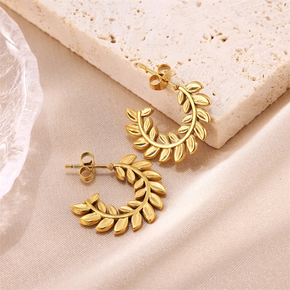 1 Pair Korean Style Leaves Plating Stainless Steel 18k Gold Plated Earrings