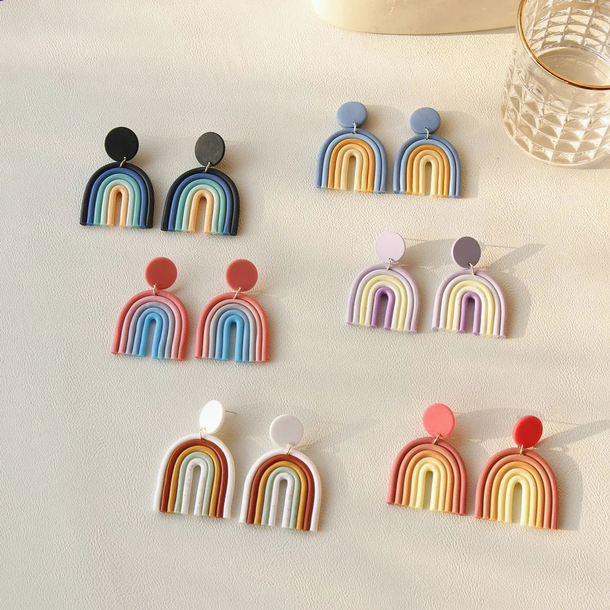 1 Pair Korean Style Rainbow Soft Clay Women's Drop Earrings