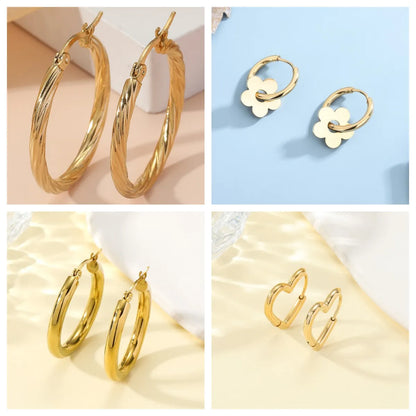 1 Pair Korean Style Round Plating Stainless Steel 18K Gold Plated Earrings