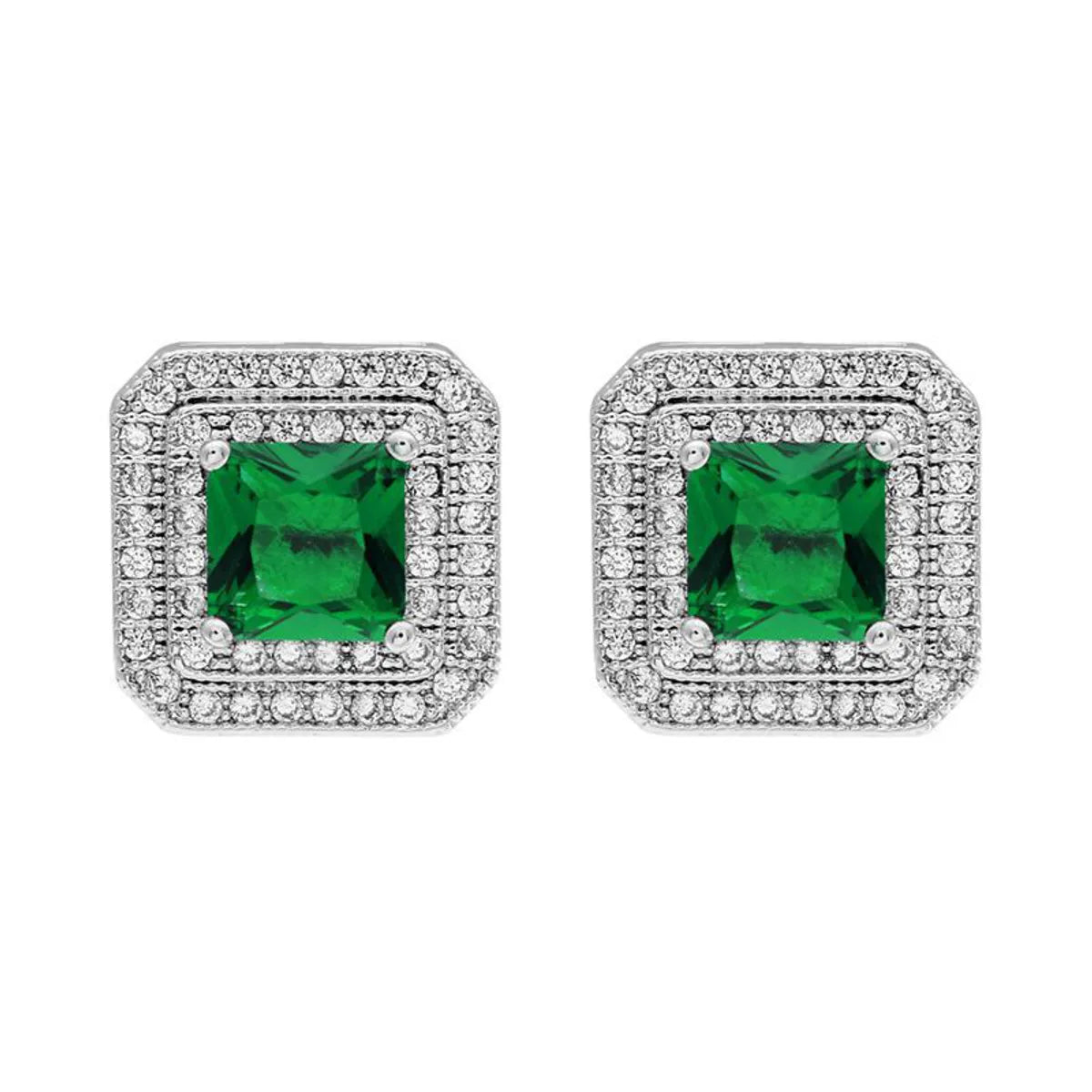 1 Pair Korean Style Square Plating Inlay Copper Zircon White Gold Plated Ear Studs