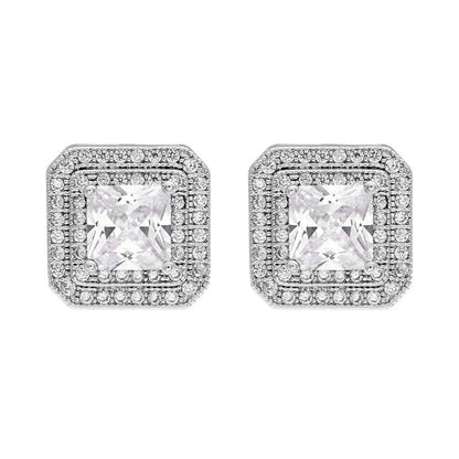 1 Pair Korean Style Square Plating Inlay Copper Zircon White Gold Plated Ear Studs