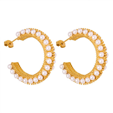 1 Pair Lady Baroque Style Geometric Plating Inlay Titanium Steel Artificial Pearls 18k Gold Plated Ear Studs