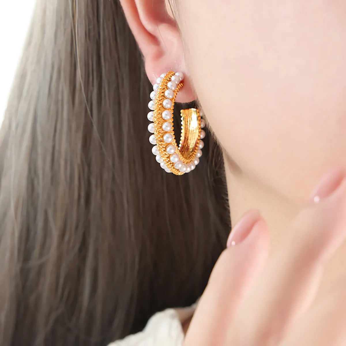 1 Pair Lady Baroque Style Geometric Plating Inlay Titanium Steel Artificial Pearls 18k Gold Plated Ear Studs