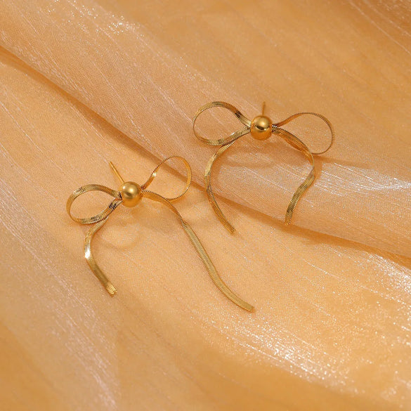 1 Pair Lady Bow Knot Pearl Plating Bowknot 304 Stainless Steel 18K Gold Plated Drop Earrings