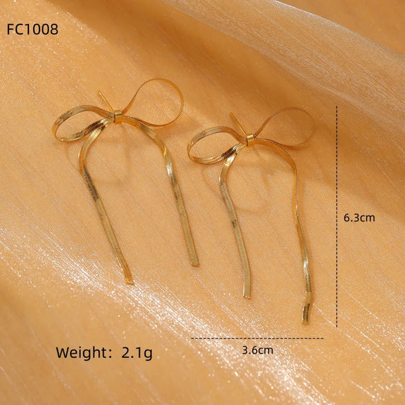 1 Pair Lady Bow Knot Pearl Plating Bowknot 304 Stainless Steel 18K Gold Plated Drop Earrings