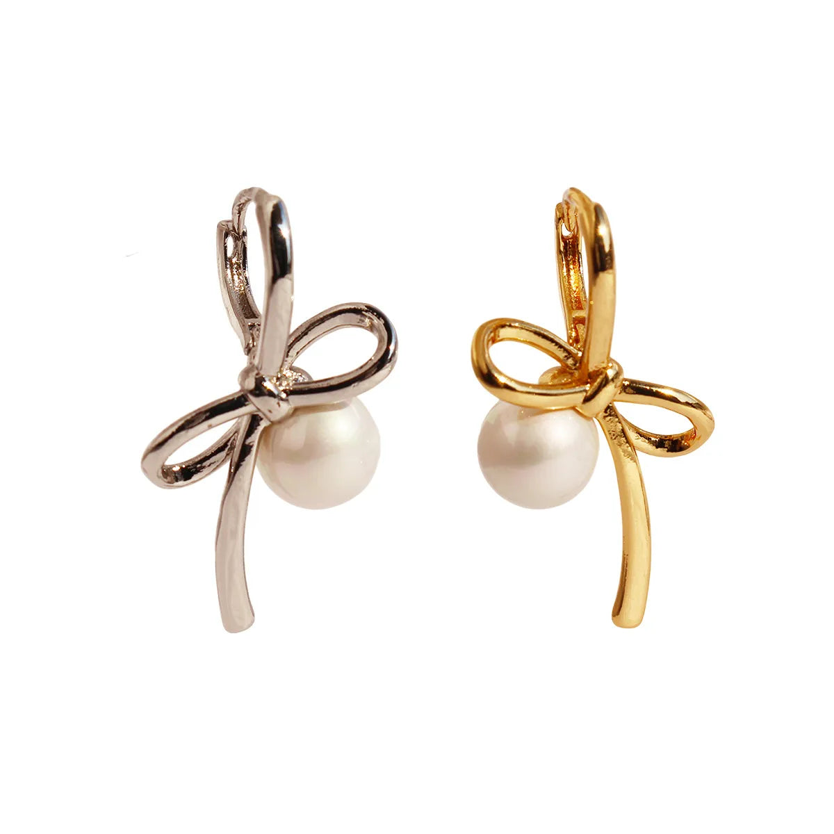 1 Pair Lady Bow Knot Plating Imitation Pearl Brass Ear Studs