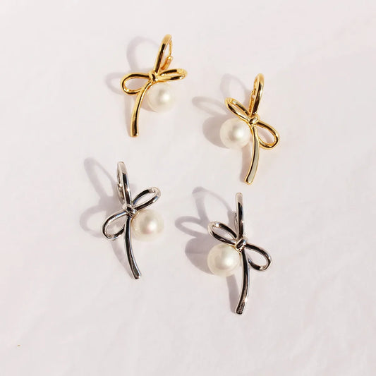 1 Pair Lady Bow Knot Plating Imitation Pearl Brass Ear Studs