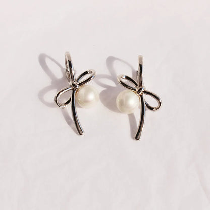 1 Pair Lady Bow Knot Plating Imitation Pearl Brass Ear Studs