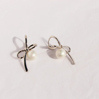 1 Pair Lady Bow Knot Plating Imitation Pearl Brass Ear Studs