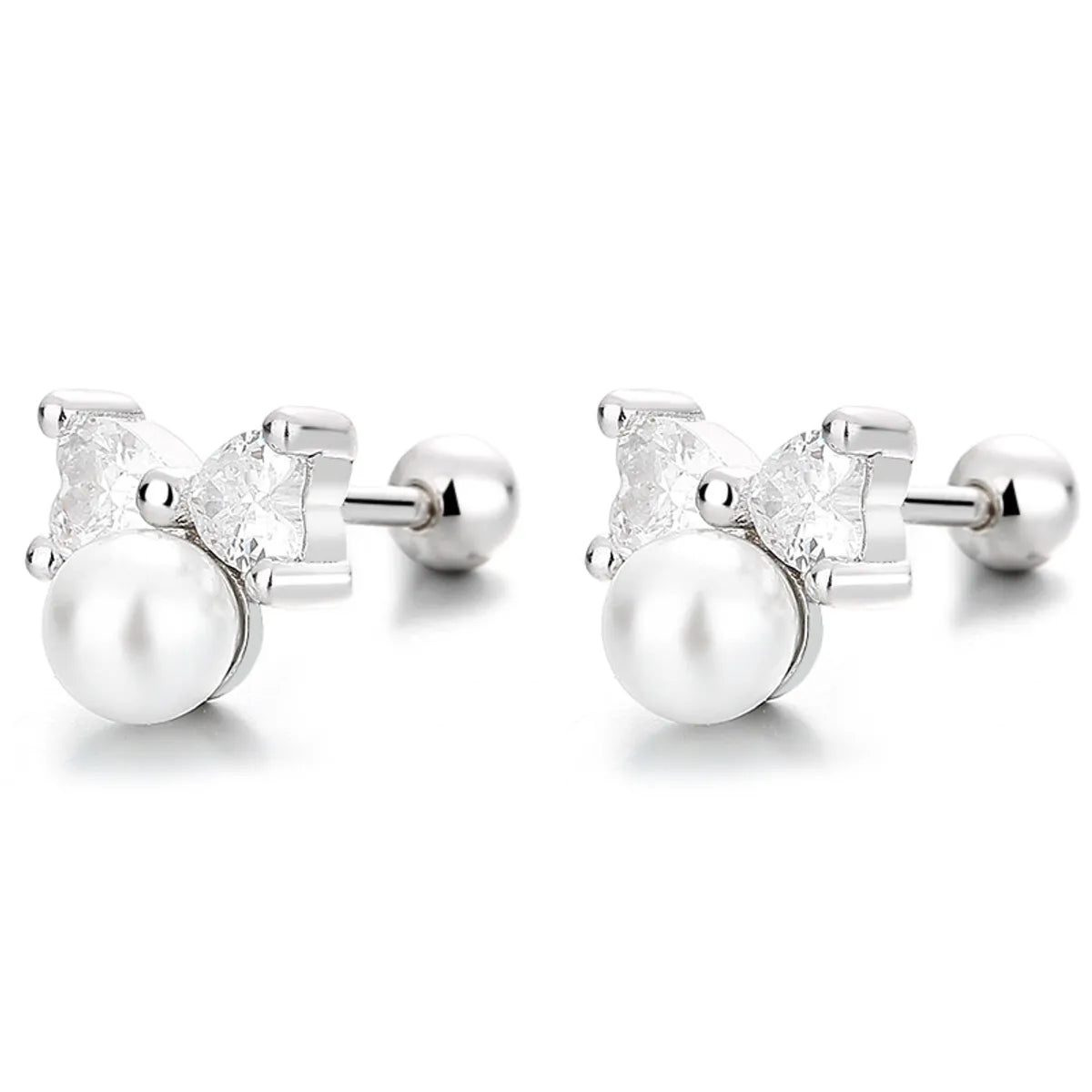 1 Pair Lady Bow Knot Plating Inlay Sterling Silver Artificial Pearls Ear Studs