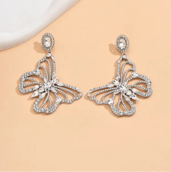 1 Pair Lady Butterfly Inlay Alloy Rhinestones Drop Earrings