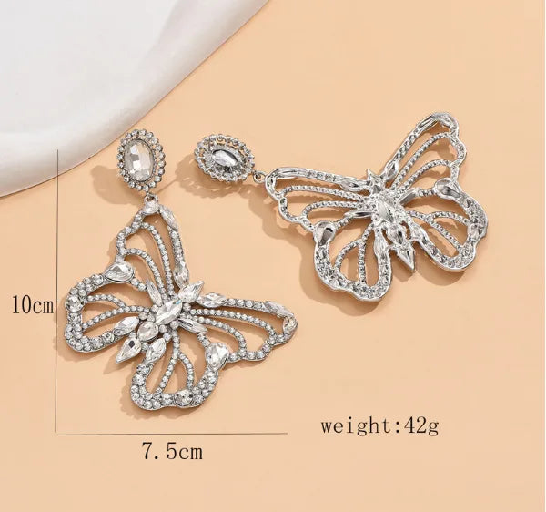 1 Pair Lady Butterfly Inlay Alloy Rhinestones Drop Earrings