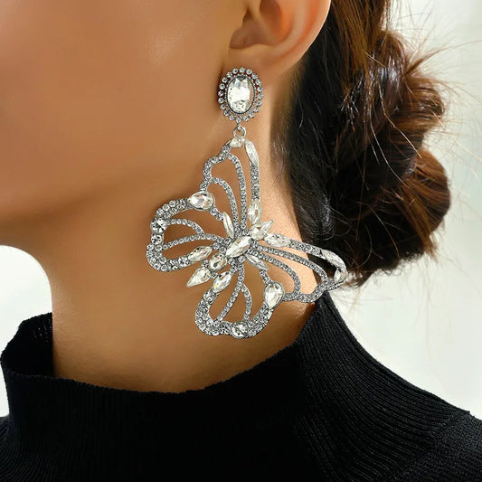 1 Pair Lady Butterfly Inlay Alloy Rhinestones Drop Earrings