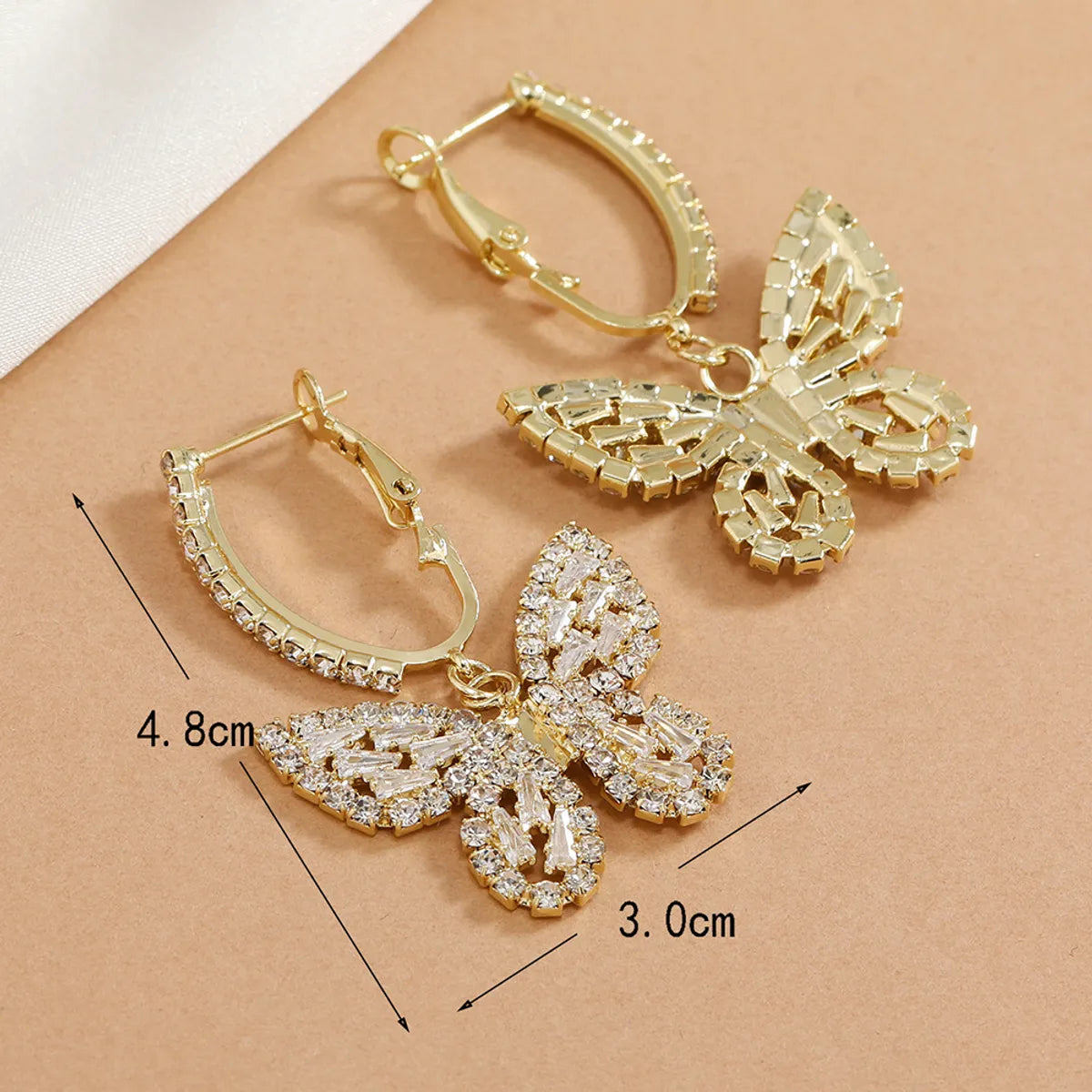 1 Pair Lady Butterfly Metal Inlay Rhinestones Zircon Women's Drop Earrings