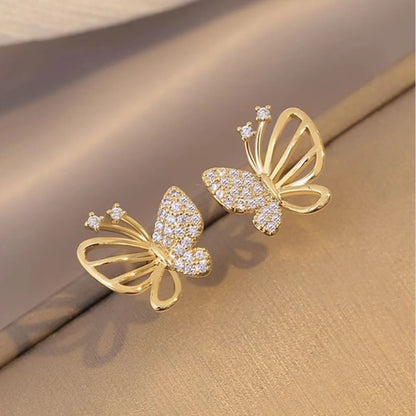 1 Pair Lady Butterfly Plating Inlay Copper Zircon Ear Studs