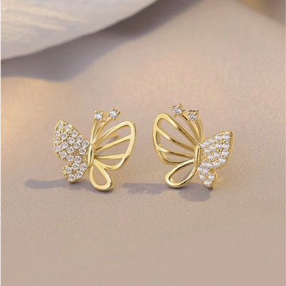 1 Pair Lady Butterfly Plating Inlay Copper Zircon Ear Studs