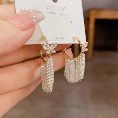 1 Pair Lady Butterfly Tassel Plating Inlay Copper Zircon Drop Earrings