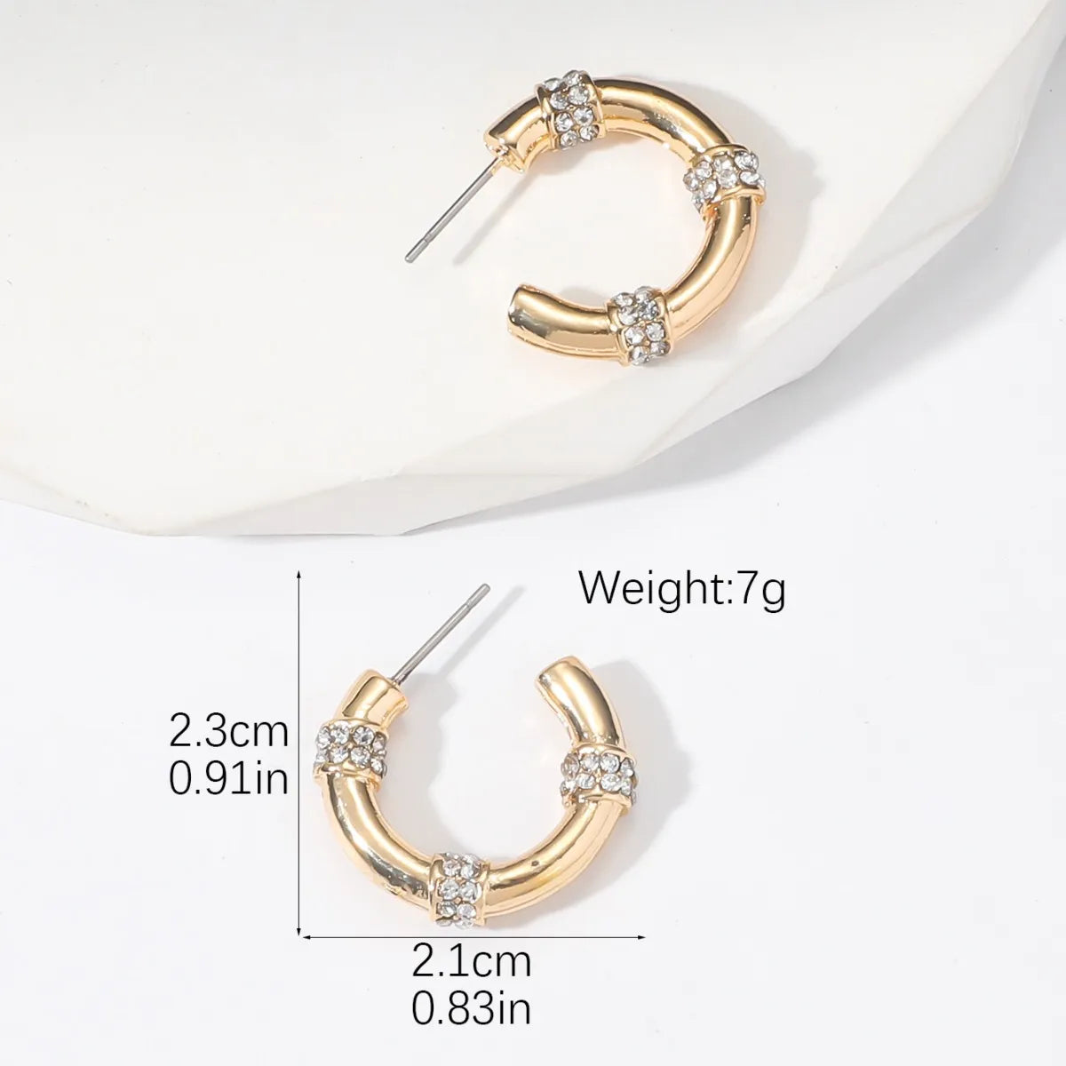 1 Pair Lady C Shape Inlay Alloy Zircon Ear Studs