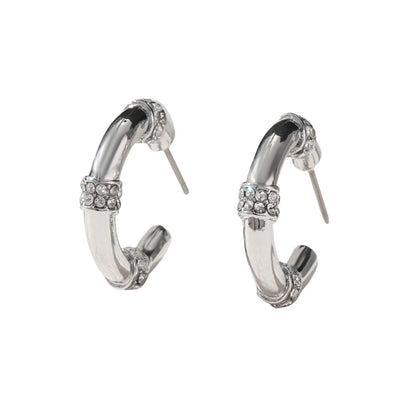 1 Pair Lady C Shape Inlay Alloy Zircon Ear Studs