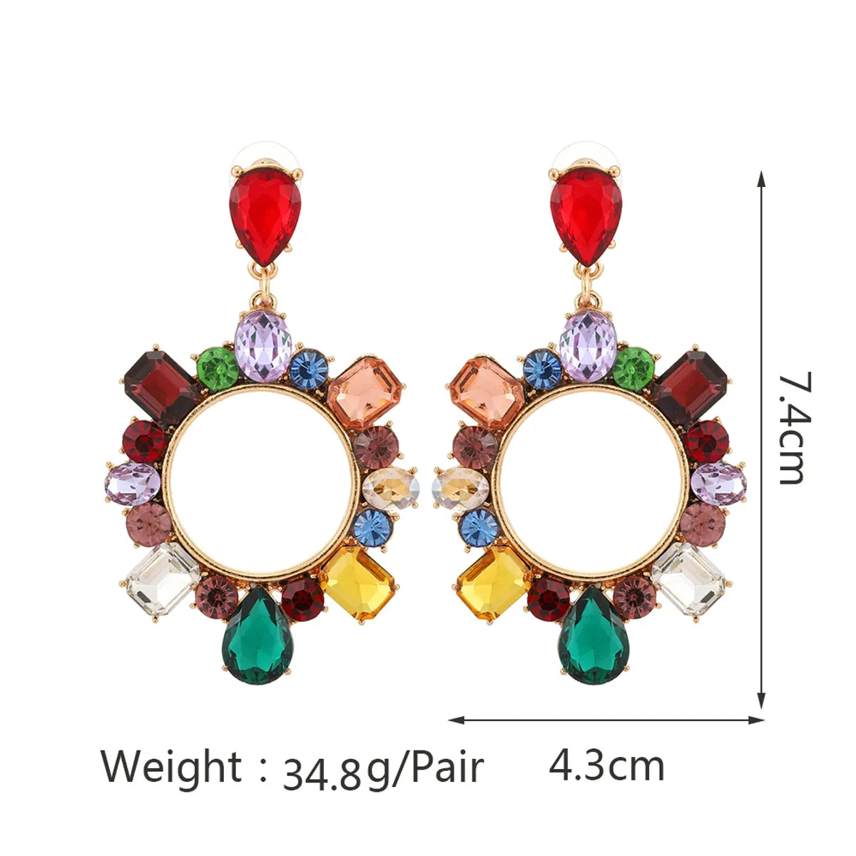 1 Pair Lady Circle Rhinestone Inlay Artificial Gemstones Women'S Drop Earrings