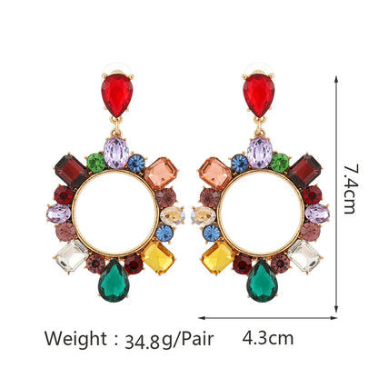 1 Pair Lady Circle Rhinestone Inlay Artificial Gemstones Women'S Drop Earrings