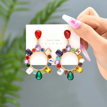 1 Pair Lady Circle Rhinestone Inlay Artificial Gemstones Women'S Drop Earrings