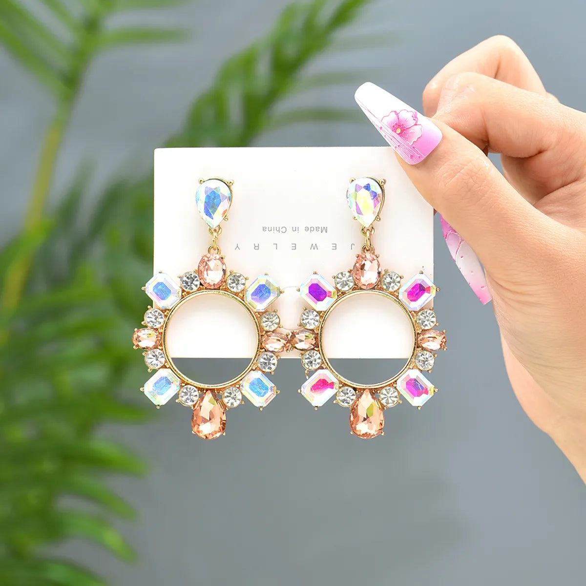 1 Pair Lady Circle Rhinestone Inlay Artificial Gemstones Women'S Drop Earrings