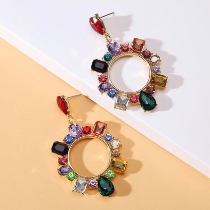 1 Pair Lady Circle Rhinestone Inlay Artificial Gemstones Women'S Drop Earrings