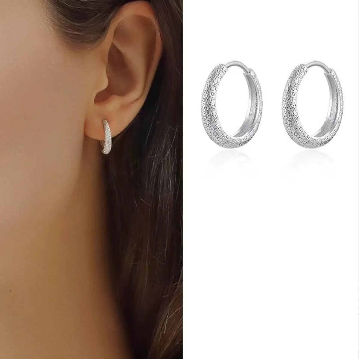 1 Pair Lady Classic Style Circle Sterling Silver Plating Hoop Earrings