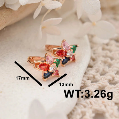 1 Pair Lady Classic Style Flower Inlay Brass Zircon Hoop Earrings