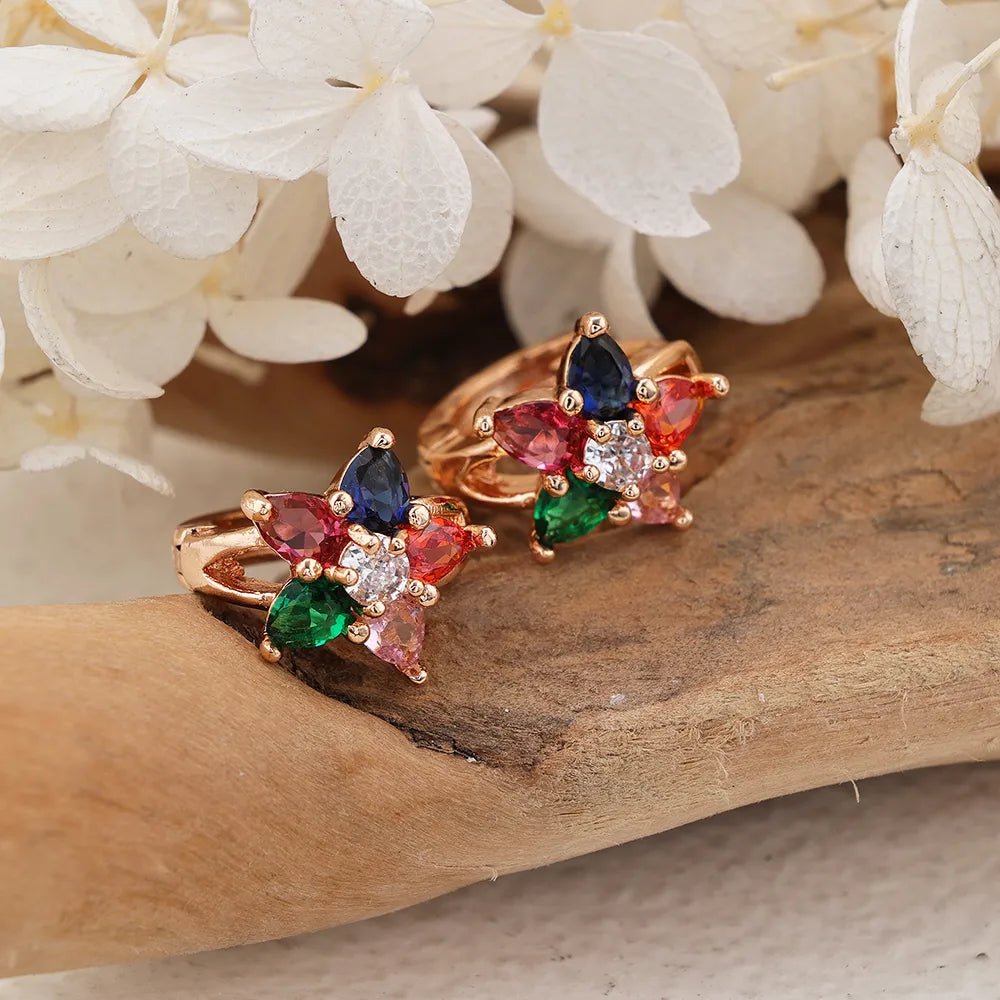 1 Pair Lady Classic Style Flower Inlay Brass Zircon Hoop Earrings