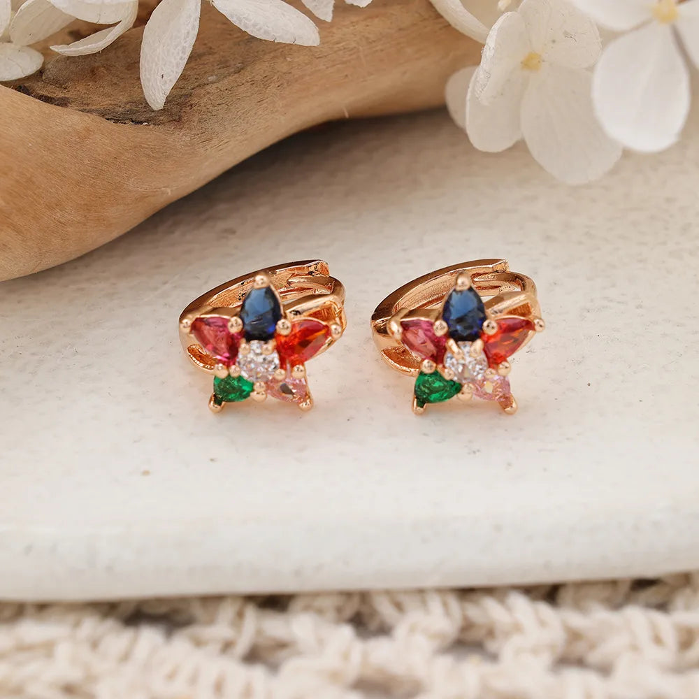 1 Pair Lady Classic Style Flower Inlay Brass Zircon Hoop Earrings