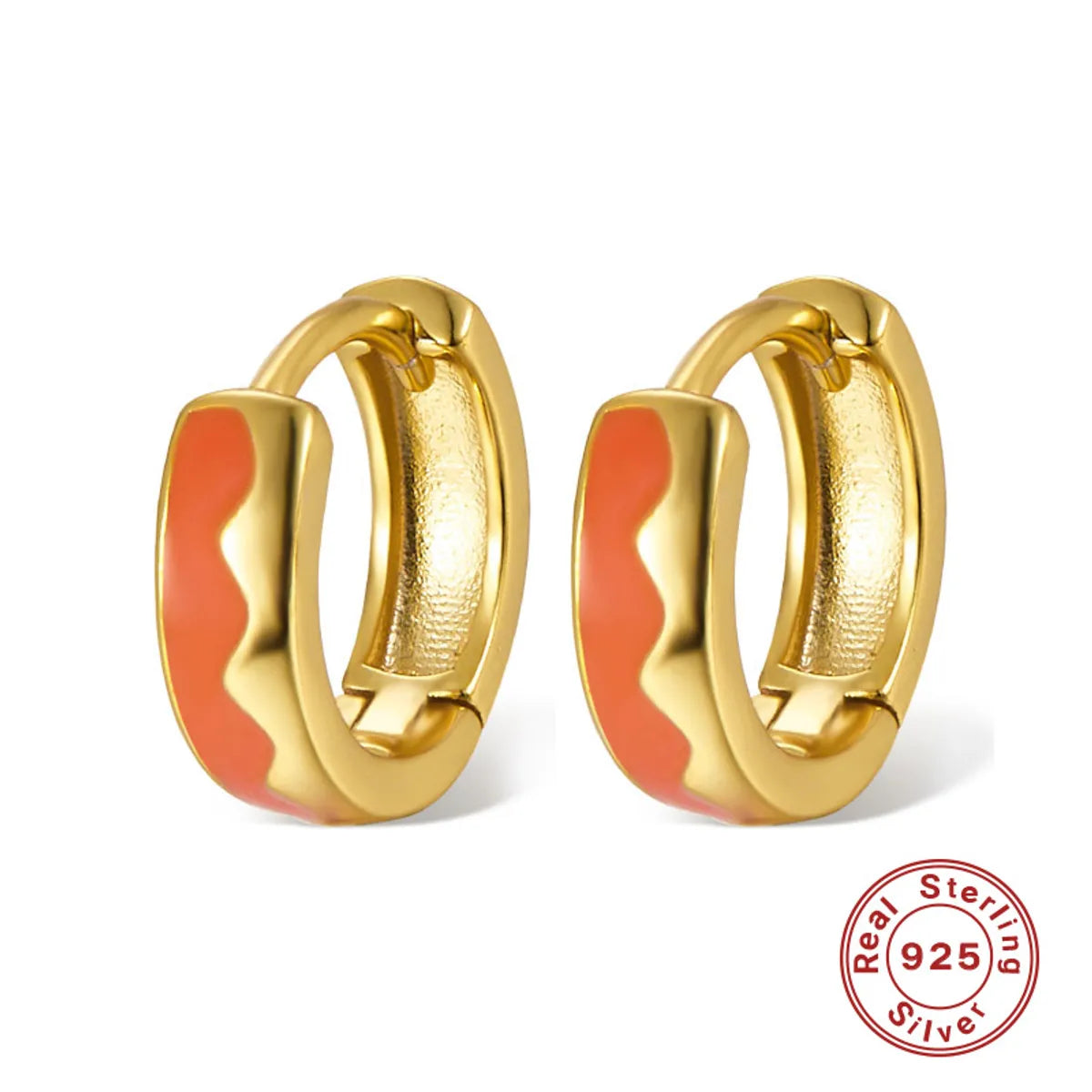 1 Pair Lady Classic Style Geometric Enamel Plating Sterling Silver 18k Gold Plated Hoop Earrings