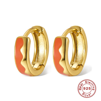 1 Pair Lady Classic Style Geometric Enamel Plating Sterling Silver 18k Gold Plated Hoop Earrings