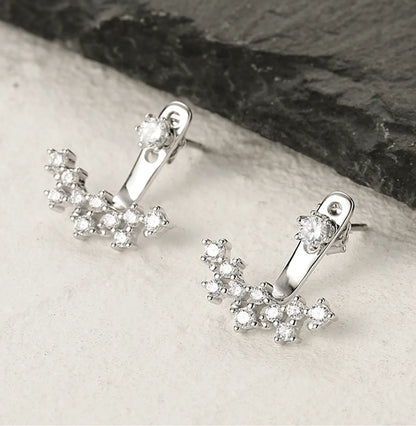 1 Pair Lady Classic Style Geometric Inlay Sterling Silver Zircon Ear Studs