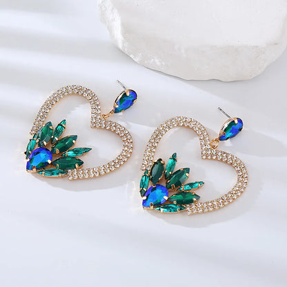 1 Pair Lady Classic Style Heart Shape Inlay Alloy Rhinestones Drop Earrings