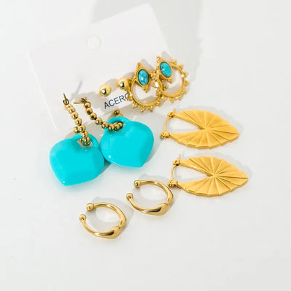 1 Pair Lady Classic Style Heart Shape Plating Inlay 304 Stainless Steel Turquoise 14K Gold Plated Drop Earrings