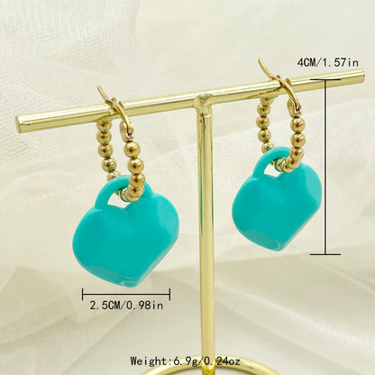 1 Pair Lady Classic Style Heart Shape Plating Inlay 304 Stainless Steel Turquoise 14K Gold Plated Drop Earrings