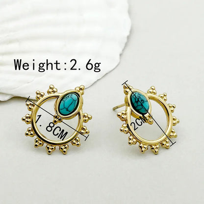 1 Pair Lady Classic Style Heart Shape Plating Inlay 304 Stainless Steel Turquoise 14K Gold Plated Drop Earrings