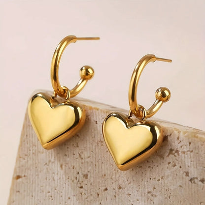 1 Pair Lady Classic Style Heart Shape Plating Stainless Steel White Gold Plated Gold Plated Drop Earrings