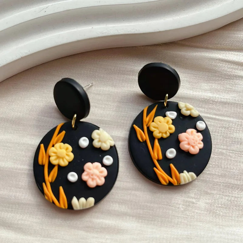 1 Pair Lady Classic Style Round Dots Ditsy Floral Plating Alloy Soft Clay 14k Gold Plated Drop Earrings