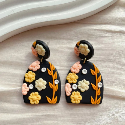 1 Pair Lady Classic Style Round Dots Ditsy Floral Plating Alloy Soft Clay 14k Gold Plated Drop Earrings